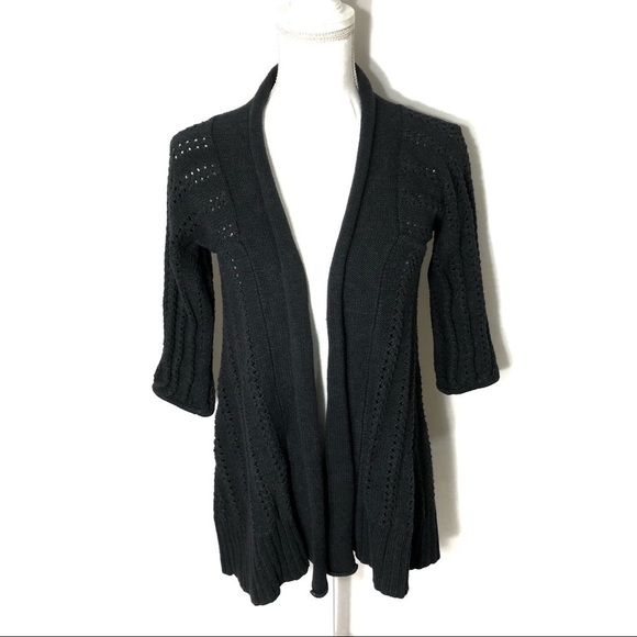 Fossil Gray Black Open Knit Cardigan XS Sweater No Closure Women's - Picture 1 of 6